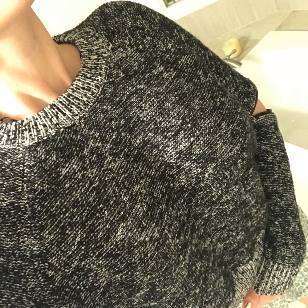 Heathered black and grey zipper elbow sweater